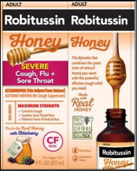 Robitussin Honey Severe Cough, Flu + Sore Throat 8 Oz Label