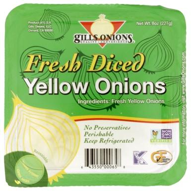 Image 3:”Front label, Gills Onions brand Fresh Diced Yellow Onions, 8 oz cups”