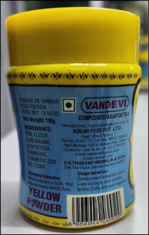 Image 3: “Photograph of back display of label of Vandevi Asafoetida”