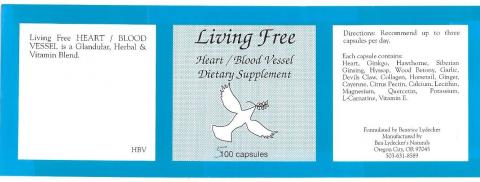 Living Free Heart/Blood Vessel, 100 capsules per bottle. 