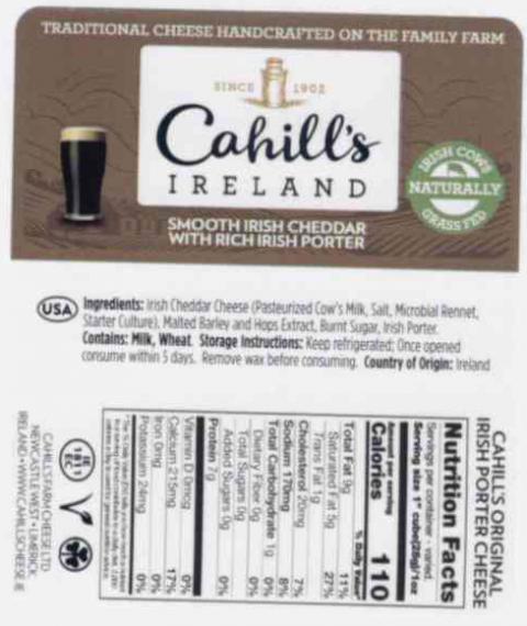 Product label, Cahill’s Ireland Smooth Irish Cheddar with Rich Irish Porter