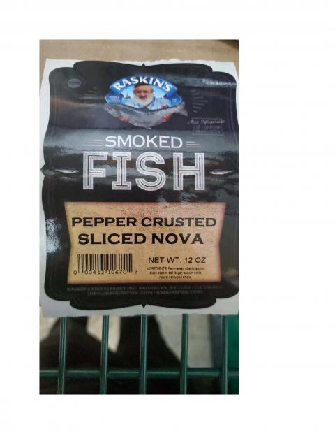 43.	Raskin’s Smoked Fish, Pepper Crusted Style Sliced Nova, 12 oz