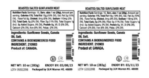 Sunflower meat, roasted and salted, label, UPC 760208118135