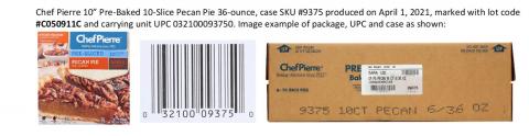 Chef Pierre 10” Pre-Baked 10-Slice Pecan Pie 36-ounce, case SKU #9375