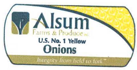 Alsum Farms & Produce Inc. Yellow Onions label