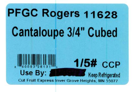 Image 7: “Food Service Case label for PFGC Roger Cantaloupe ¾” Cubed, 1/5#”