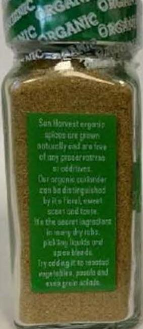 7. “Sun Harvest Organic Coriander Ground, side label”