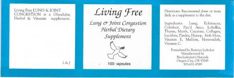Living Free Lung & Joint Congestion, 100 capsules per bottle. 
