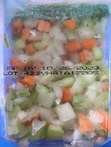 Image 8: “Back label, Gills Onions brand Fresh Diced Mirepoix Onions , Celery & Carrots, 10 oz cups”