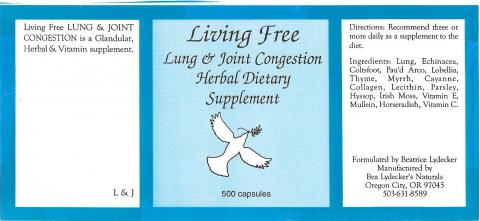 Living Free Lung & Joint Congestion, 500 capsules per bottle. 