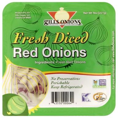 Image 9:”Front label, Gills Onions brand Fresh Diced Red Onions, 8 oz cups”