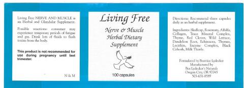 Living Free Nerve & Muscle Herbal, 100 capsules per bottle.