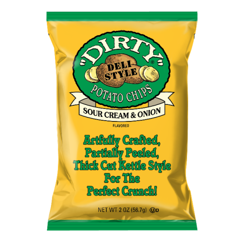 2 oz Dirty Sour Cream & Onion Potato Chips, front label