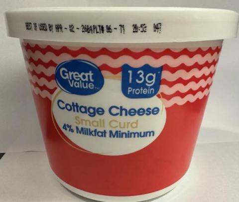 3 lb. container Great Value Small Curd Cottage Cheese – 4% milkfat minimum 