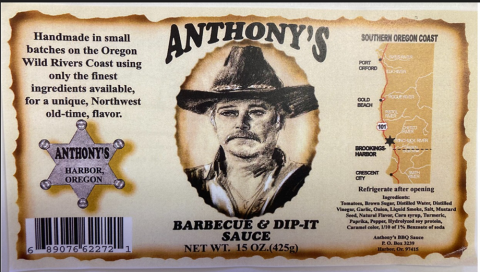 Anthony’s Barbecue & Dip-It Sauce in 15 oz. glass bottles