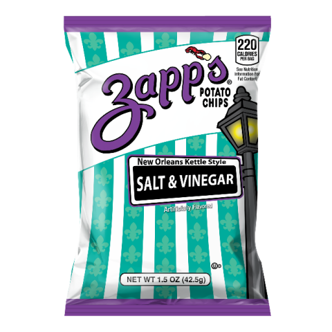 1.5 oz Zapp’s Salt & Vinegar Potato Chips, front label