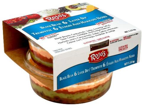 Rojo’s Black Bean 6 Layer Dip, top and side label