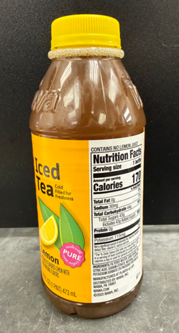 Wawa Iced tea, Lemon 16 oz pint bottle (side view)