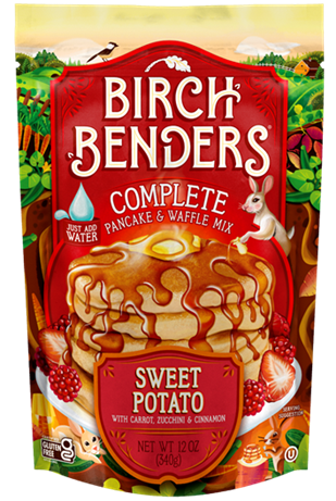 Front label panel of Birch Benders Complete Pancake & Waffle Mix, 12 oz.