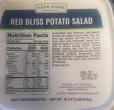 “Labeling, top of package, Hans Kissle Red Bliss Potato Salad”