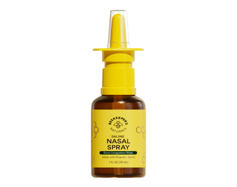 Image of front label Beekeeper’s Naturals Saline Nasal Spray, 1 oz.
