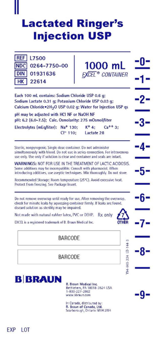 B. Braun Excel® Lactated Ringers Injection, 1000mL, NDC J4H077