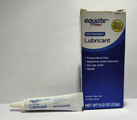 “Photograph of Equate Lubricant Eye Ointment carton and tube, 0.12 oz.”