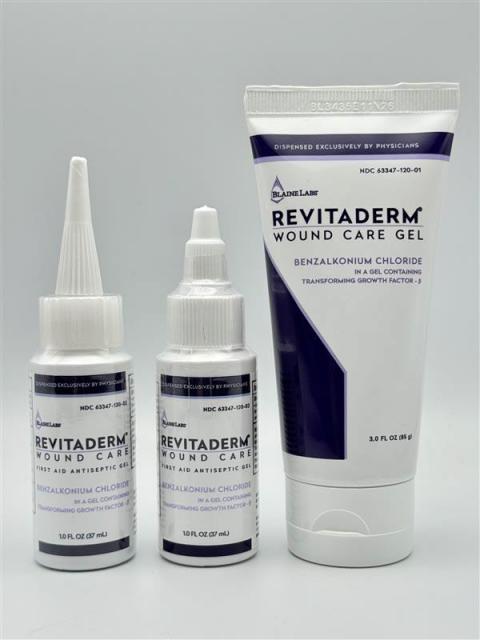 Image of Revitaderm Wound Care Gel bottles and tubes