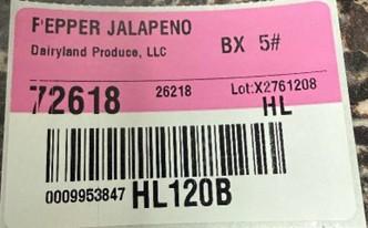 Dairyland Produce Pepper Jalapeno BX #5 label example