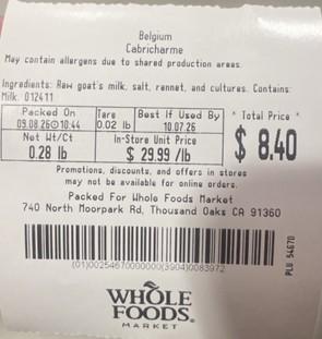 Scale label for Formagerie Coop de Mean Cabricharme Raw Milk-Aged 60 days cheese