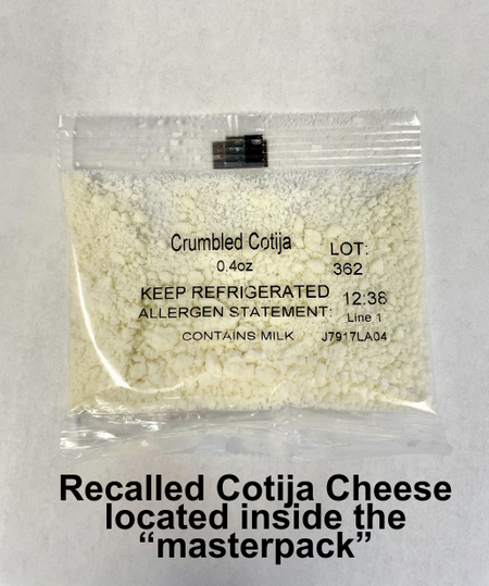 Image of recalled cotija cheese packet inside kit