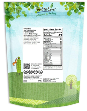 Food To Live Organic Supergreens Powder Mix back label
