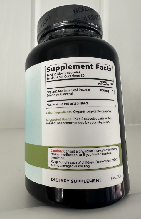 Why Not Natural Organic Moringa – Green Superfood, Back label