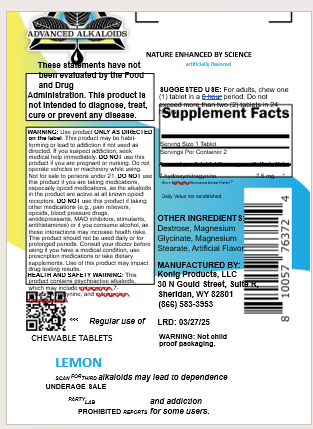 Back label, Advanced Alkaloids Chewble Tablets – White Vein