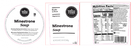 Product labeling for Whole Foods Market Minestrone Soup, 24 oz.
