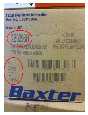 Carton Label: Shipping carton label for 70% Dextrose Injection, USP indicating lot number and expiration date for identification of recalled product