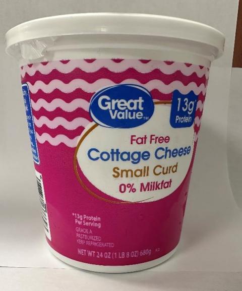 24 oz. container Great Value Fat Free Small Curd Cottage Cheese – 0% Milkfat 