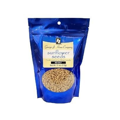 Plastic Stand-Up Pouch Container, 11 oz, Blue with SUNFLOWER SEEDS brand name, “Fresh Roasted Sunflower Seeds, No Salt”, UPC of 073171003200