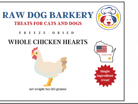 Raw Dog Barkery Freeze-Dried Whole Chicken Hearts 3 oz front