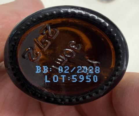 Image of product code on bottom of bottle of Beekeeper’s Naturals Saline Nasal Spray, 1 oz.