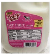 Front label on Prairie Farms gallon fat-free milk