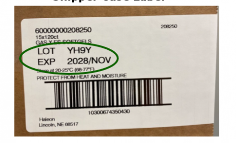 Photograph of Shipper Case Label Gas-X Extra Strength Softgels (120 ct.)
