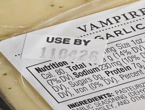 Use-by date sticker on Face Rock Vampire Slayer Garlic Cheddar