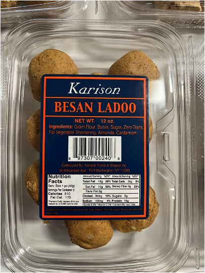 KARISON BESAN LADDOO, NET WT. 12 oz., UPC 897307002406