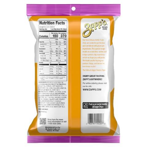 2.5 oz Zapp’s Big Cheezy Potato Chips, back label 