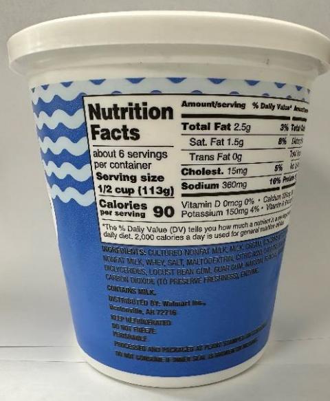 24 oz. container Great Value Lowfat Small Curd Cottage Cheese – 2% Milkfat 