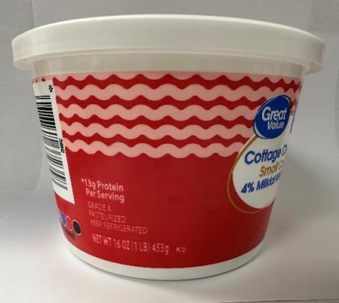 16 oz. container Great Value Small Curd Cottage Cheese – 4% milkfat minimum