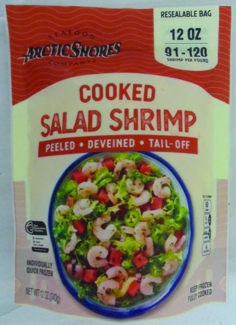 FROZEN SMALL COOKED SHRIMP 91/120 CPUDT/OFF WHITE  ARCTIC SHORES 12OZ BAG