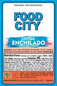 Image of Food City Cotija Enchilado label various sizes