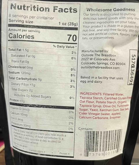 “Back label, Nutrition Facts”